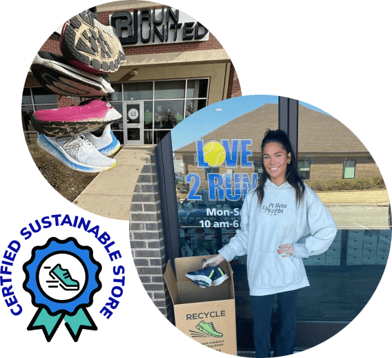 Certified Sustainable Store with woman putting shoes in a collection box