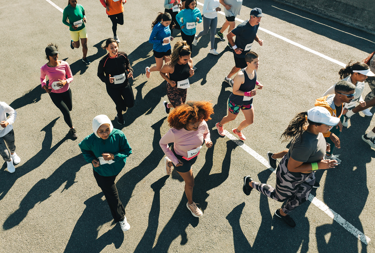 A group of runners take part in a fun run activity together.