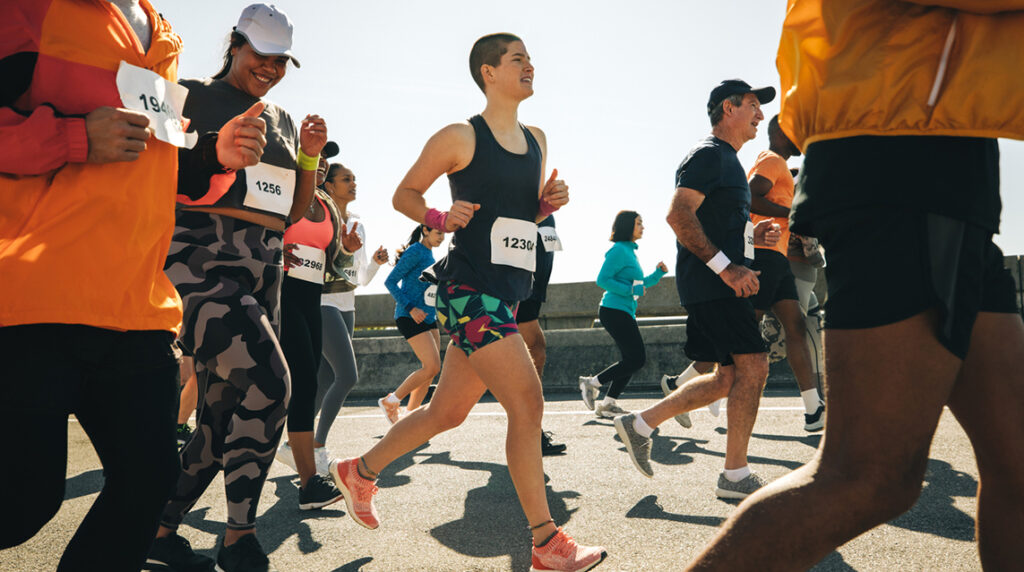 Young runner competing in an outdoor marathon event.